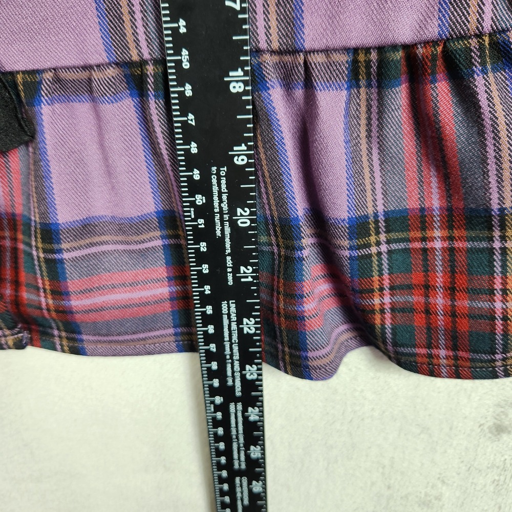 CeCe‎ Peplum Top Womens Large Violet Plaid Velvet Bow Short Puff Sleeve Preppy - Picture 8 of 8